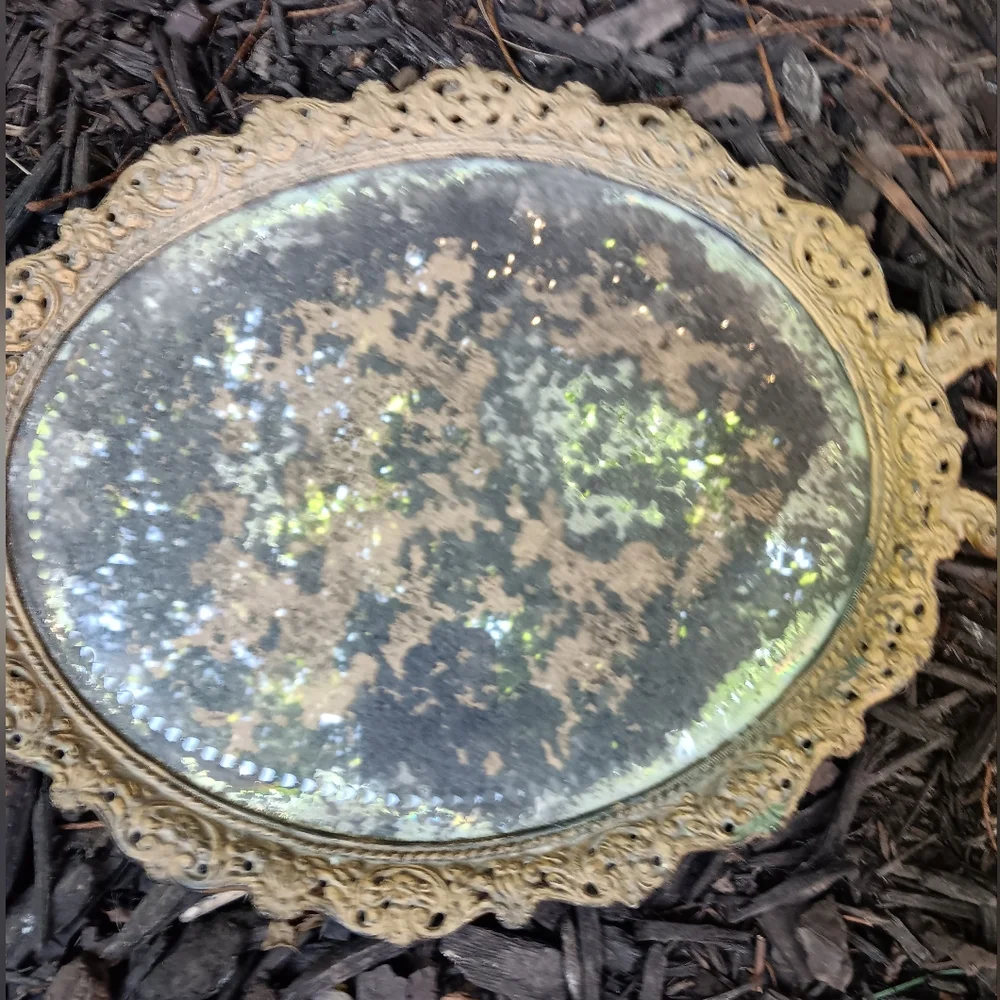 Antique Brass Patinated Vanity Mirror Tray 🪞12